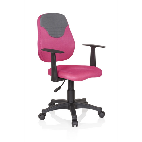 Chaise pivotante pour des enfants KIDDY STYLE en rose et gris avec accoudoirs et roulettes noirs de hjh OFFICE