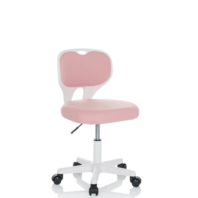 Chaise pivotante pour des enfants KIDDY TOP W rose avec structure blanche et cinq roulettes de hjh OFFICE