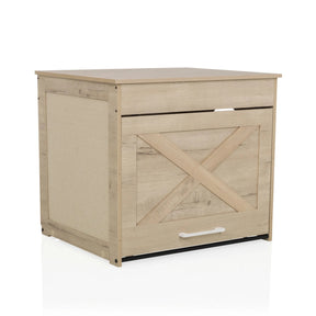 Maison pour chat KITTY PAWBOX 1 aspect chêne avec renfort en X à l'avant et poignée blanche de hjh LIVING