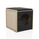 Maison pour chat KITTY PAWBOX 2 en noir et chêne avec ouverture circulaire et coussin de hjh LIVING