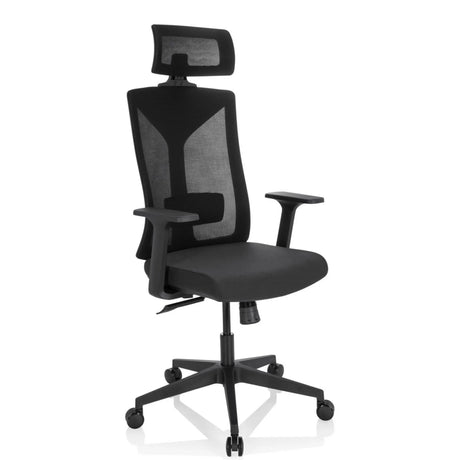 Siège de bureau de qualité professionnelle KODIAK en noir avec dossier en maille, appuie-tête et accoudoirs de hjh OFFICE