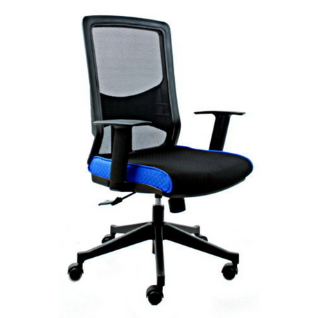 Siège de bureau de qualité professionnelle LAVITA en noir et bleu avec dossier en maille et accoudoirs de hjh OFFICE