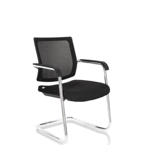 Chaises cantilever LEVIA V noires avec dossier en maille et structure chromée de hjh OFFICE