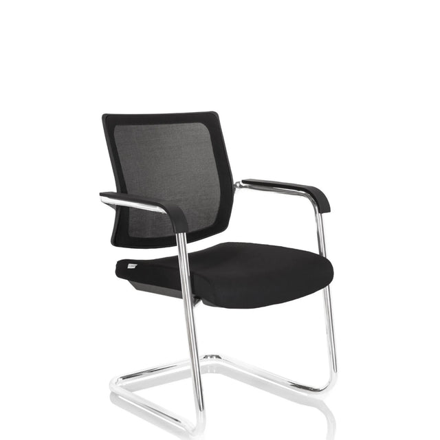 Chaises cantilever LEVIA V noires avec dossier en maille et structure chromée de hjh OFFICE