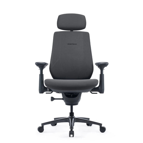 Chaise de bureau LiberNovo Maxis Airflow en graphite avec appui-tête, accoudoirs et cinq roulettes de Libernovo