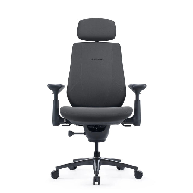 Chaise de bureau LiberNovo Maxis Airflow en graphite avec appui-tête, accoudoirs et cinq roulettes de Libernovo