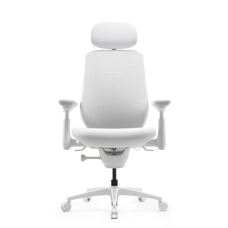 Chaise de bureau LiberNovo Maxis Elektric en blanc avec appui-tête, accoudoirs et cinq roulettes de Libernovo