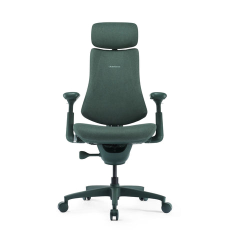 Siège de bureau haut de gamme LiberNovo Omni avec revêtement en tissu vert, appui-tête et accoudoirs de Libernovo