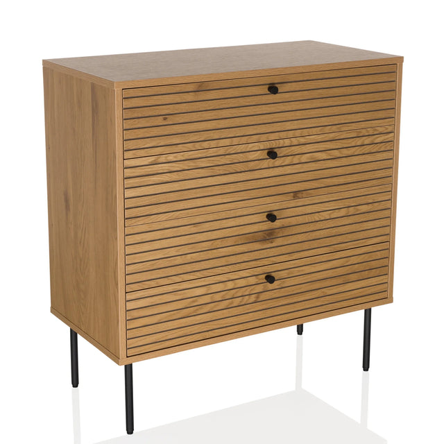 Commode LINNO K aspect chêne avec façades de tiroirs rainurées et pieds noirs de hjh LIVING