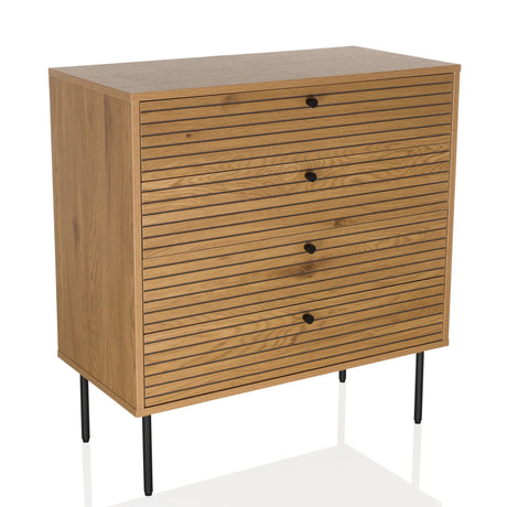 Commode LINNO K aspect chêne avec façades de tiroirs rainurées et pieds noirs de hjh LIVING