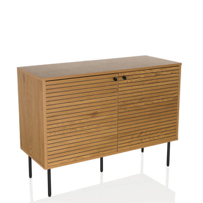 Buffet LINNO S effet chêne avec façades cannelées et pieds en métal noirs de hjh LIVING