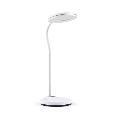 Lampe de bureau blanche Lumanova D5 avec abat-jour rond et pied courbé de hjh OFFICE
