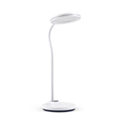 Lampe de bureau blanche Lumanova D5 avec abat-jour rond et pied courbé de hjh OFFICE