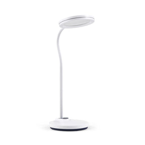 Lampe de bureau blanche Lumanova D5 avec abat-jour rond et pied courbé de hjh OFFICE