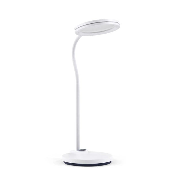 Lampe de bureau blanche Lumanova D5 avec abat-jour rond et pied courbé de hjh OFFICE