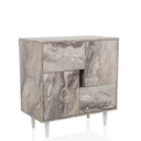 Commode LYKKJA aspect marbre blanc avec quatre tiroirs asymétriques de hjh LIVING