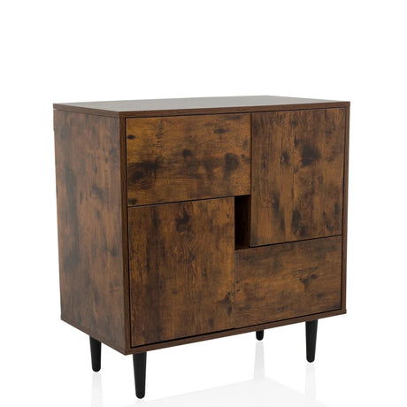 Commode LYKKJA en chêne fumé avec façades asymétriques et pieds noirs de hjh LIVING