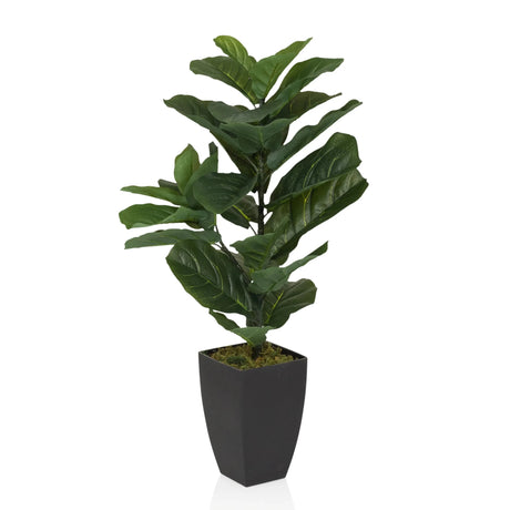 Plante artificielle verte LYRATA dans un cache-pot carré noir de hjh OFFICE
