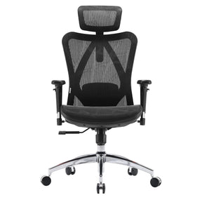 Siège de bureau de qualité professionnelle M57-M015 avec revêtement en maille noire, appui-tête et pied chromé de Sihoo