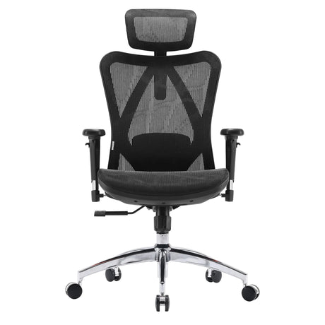 Siège de bureau de qualité professionnelle M57-M015 avec revêtement en maille noire, appui-tête et pied chromé de Sihoo