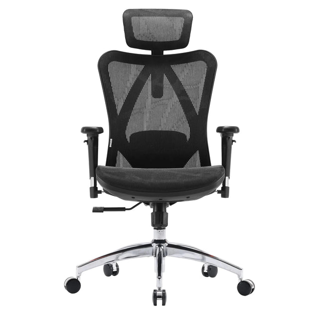 Siège de bureau de qualité professionnelle M57-M015 avec revêtement en maille noire, appui-tête et pied chromé de Sihoo