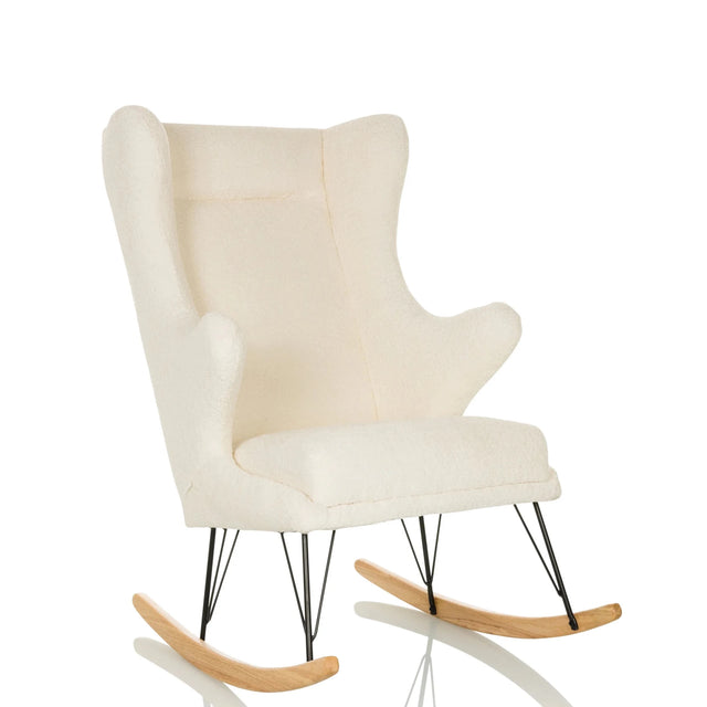Fauteuil de salon MAPOON blanc comme fauteuil à bascule avec patins en bois clair de hjh LIVING