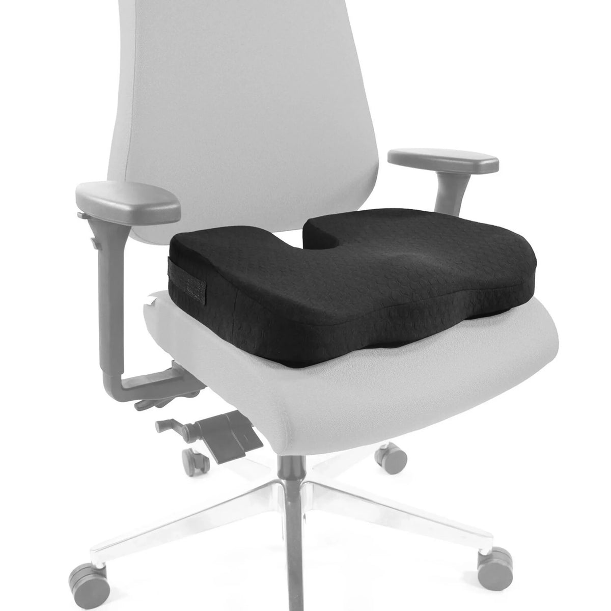 Coussin de siège MEDISIT II noir avec découpe ergonomique sur une chaise de bureau de hjh OFFICE