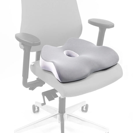 Coussin de siège MEDISIT IV gris avec une ouverture centrale sur une chaise de bureau de hjh OFFICE