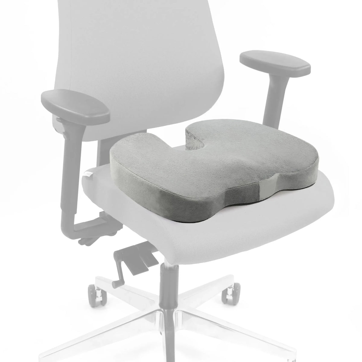Coussin de siège MEDISIT VIII gris de forme ergonomique sur une chaise de bureau de hjh OFFICE