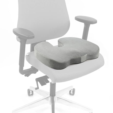 Coussin de siège MEDISIT VIII gris de forme ergonomique sur une chaise de bureau de hjh OFFICE