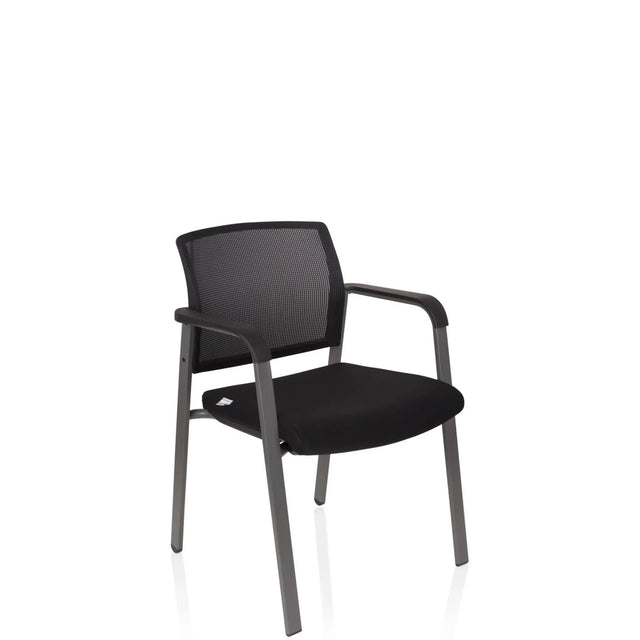 Chaise à quatre pieds MEET noire avec dossier en maille et accoudoirs de hjh OFFICE