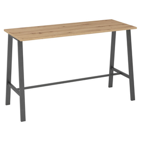 Table haute MEETING POINT MPA 17 avec plateau effet chêne et structure en acier gris foncé de hjh OFFICE PRO