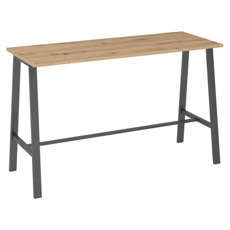 Table haute MEETING POINT MPA 17 avec plateau effet chêne et structure en acier gris foncé de hjh OFFICE PRO