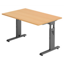Bureau réglable en hauteur MEGA 12 G en hêtre et graphite avec plateau rectangulaire de hjh OFFICE PRO