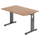 Bureau réglable en hauteur MEGA 12 G avec plateau en noyer et piètement graphite de hjh OFFICE PRO