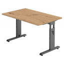 Bureau réglable en hauteur MEGA 12 G en chêne rustique avec piètement graphite de hjh OFFICE PRO