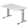 Bureau réglable en hauteur MEGA 12 S en blanc et argent avec plateau rectangulaire de hjh OFFICE PRO
