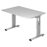 Bureau réglable en hauteur MEGA 12 S en gris et argent avec plateau rectangulaire de hjh OFFICE PRO