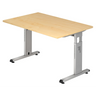 Bureau réglable en hauteur MEGA 12 S avec plateau en bois d'érable et piètement argenté de hjh OFFICE PRO