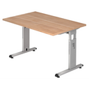 Bureau réglable en hauteur MEGA 12 S avec plateau en noyer et structure argentée de hjh OFFICE PRO