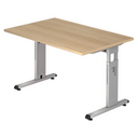 Bureau réglable en hauteur MEGA 12 S aspect chêne avec piètement argenté de hjh OFFICE PRO