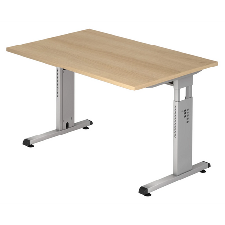 Bureau réglable en hauteur MEGA 12 S aspect chêne avec piètement argenté de hjh OFFICE PRO