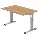 Bureau réglable en hauteur MEGA 12 S en chêne rustique avec piètement argenté de hjh OFFICE PRO