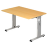 Bureau réglable en hauteur MEGA 12 S en hêtre et argent avec piètement en T de hjh OFFICE PRO