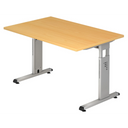Bureau réglable en hauteur MEGA 12 S en hêtre et argent avec piètement en T de hjh OFFICE PRO