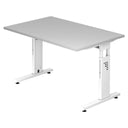 Bureau réglable en hauteur MEGA 12 W avec plateau gris et piètement blanc de hjh OFFICE PRO