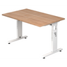 Bureau réglable en hauteur MEGA 12 W en noyer et blanc avec piètement blanc de hjh OFFICE PRO