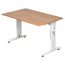Bureau réglable en hauteur MEGA 12 W en noyer et blanc avec piètement blanc de hjh OFFICE PRO
