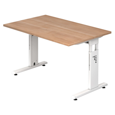 Bureau réglable en hauteur MEGA 12 W en noyer et blanc avec piètement blanc de hjh OFFICE PRO