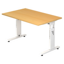 Bureau réglable en hauteur MEGA 12 W en hêtre et blanc avec piètement en T de hjh OFFICE PRO
